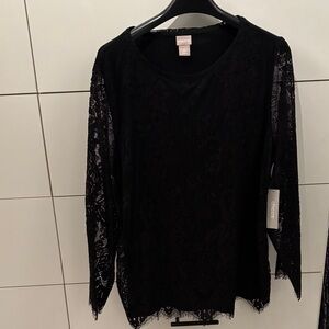 Chic Black Lace Top by Chico’s- New- never worn + tags
-   CHico’s sz 2 is a L12